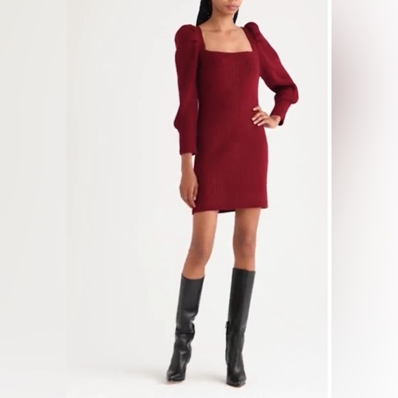 NWT Charles Henry burgundy ribbed long sleeve dress with square neck & tie back. - Picture 6 of 6